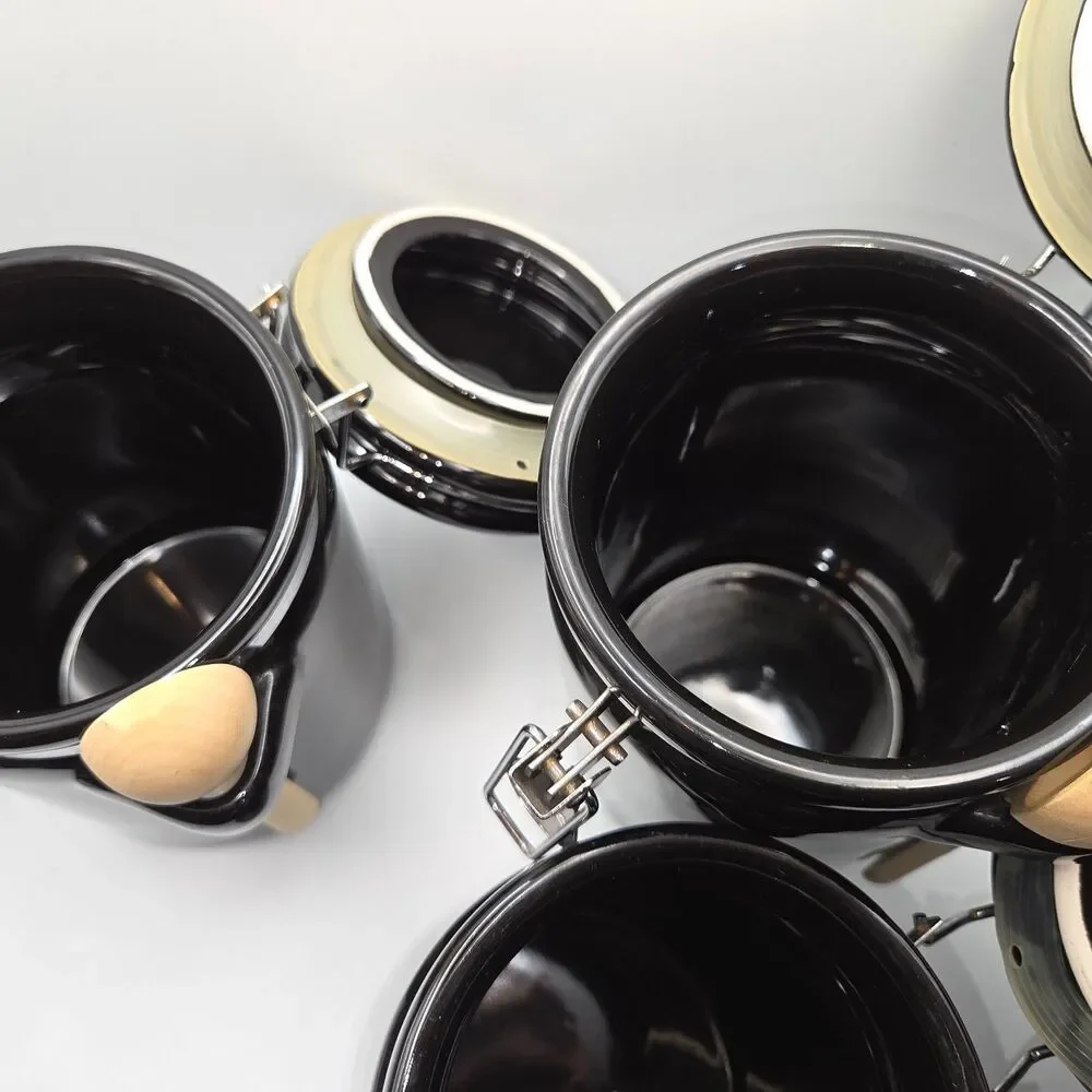 3 Piece Airtight Ceramic Canister Set with Lids and Attached Wooden Spoon